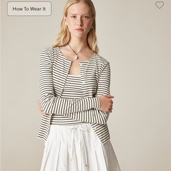 J. Crew Fine rib knit cardigan in green white stripe, XS extra small NWT - Picture 2 of 5